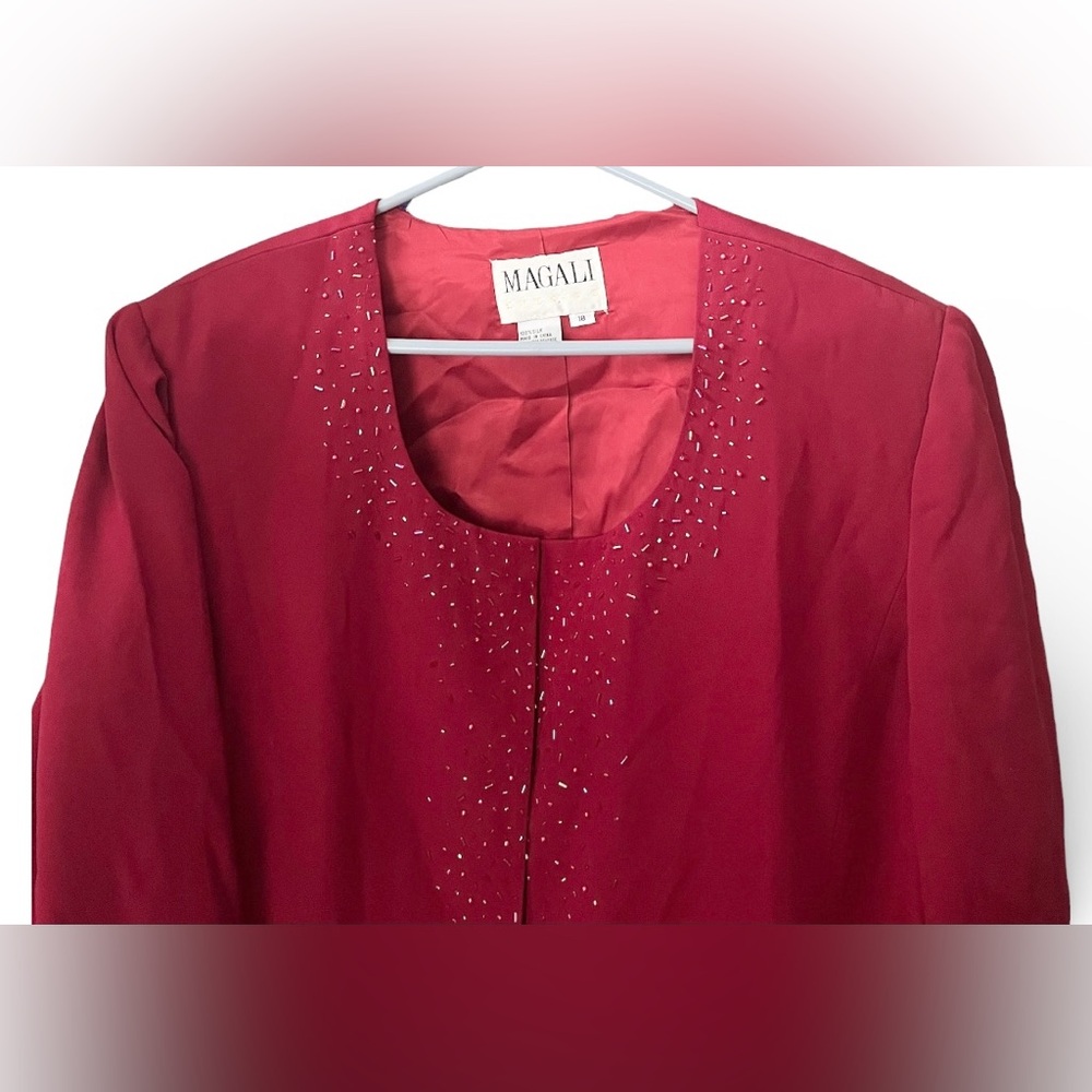 Magali Evening Red 100% Silk Beaded Jacket Women's Size 18 NWT Vintage Formal - Picture 3 of 7
